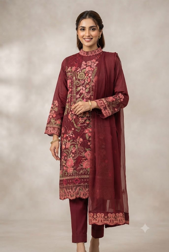 3Pc Chiffon Georgette Suit | Ready to Wear
