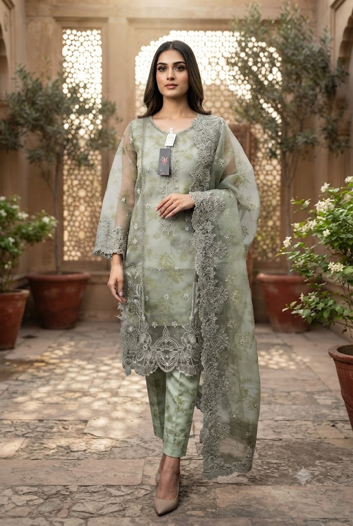 4Pc Chiffon Georgette Suit with Clutch | Ready to Wear