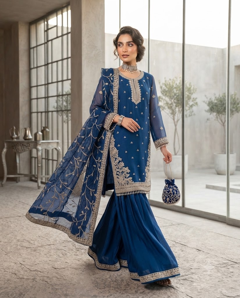 4Pc Chiffon Georgette Suit with Clutch | Ready to Wear - Image 2