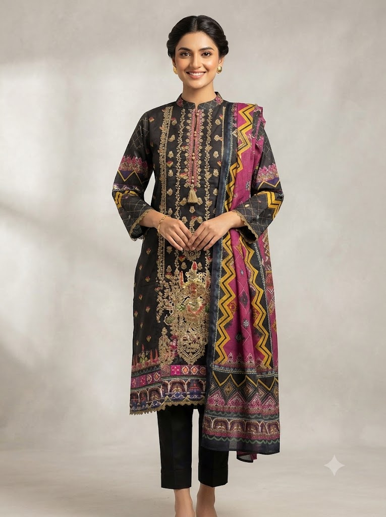 3Pc Lilen Cotton Suit | Ready to Wear