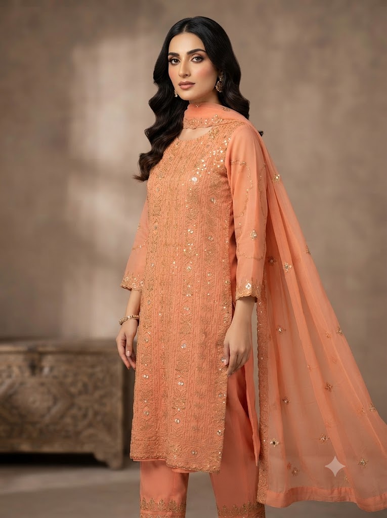 3Pc Chiffon Georgette Suit | Ready to Wear