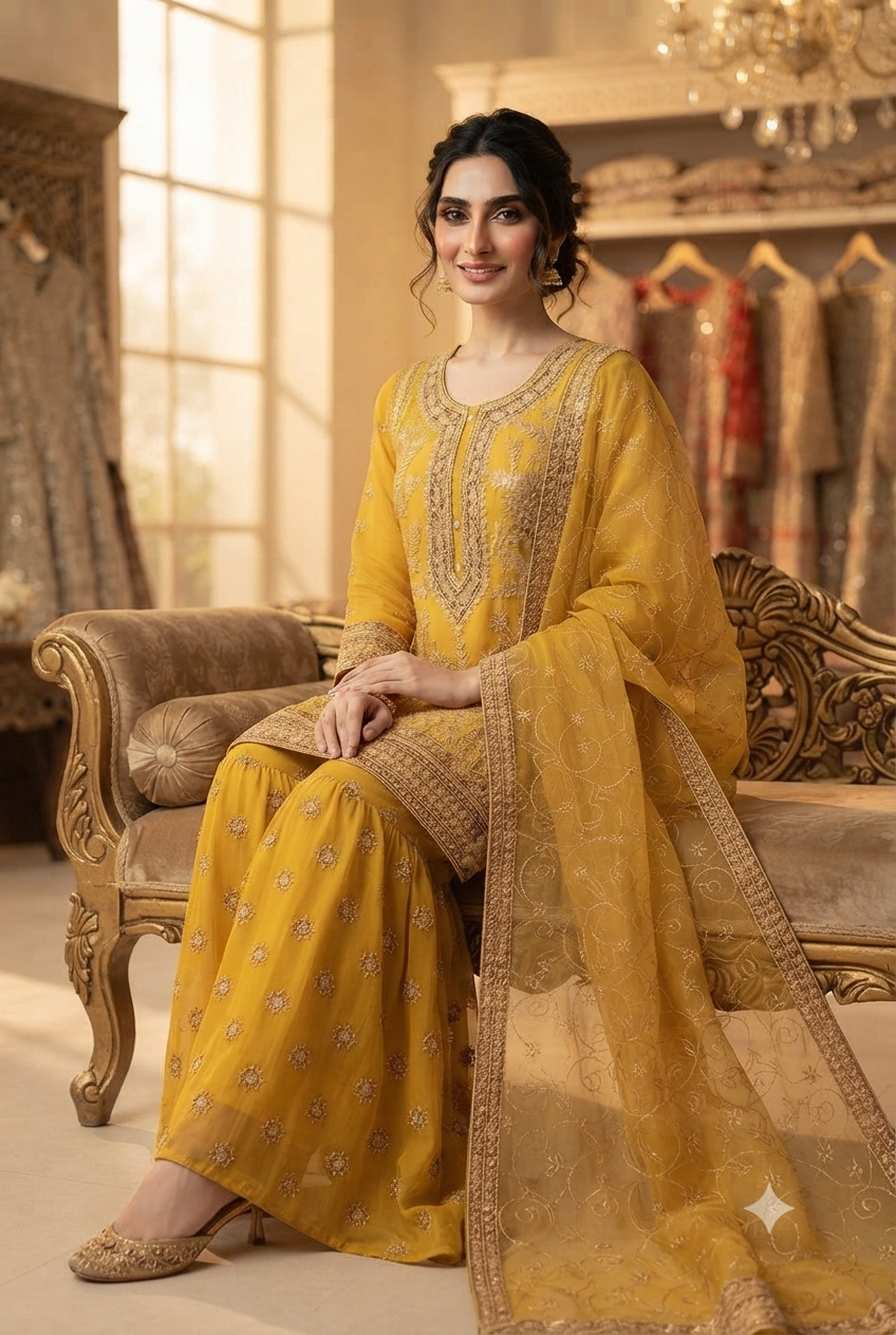 3piece Suit Chiffon Georgette Sequence Work Ready to Wear - Image 2