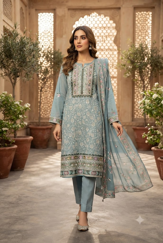 3Pc Chiffon Georgette Suit | Ready to Wear