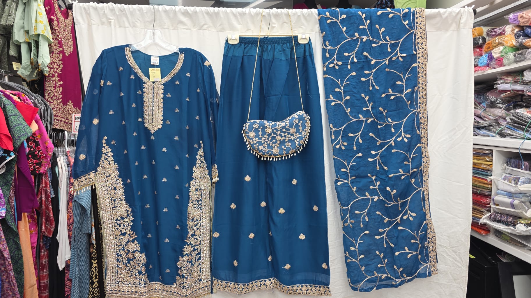 4piece Suit with clutch Chiffon Georgette Stone Work Ready to Wear - Image 3