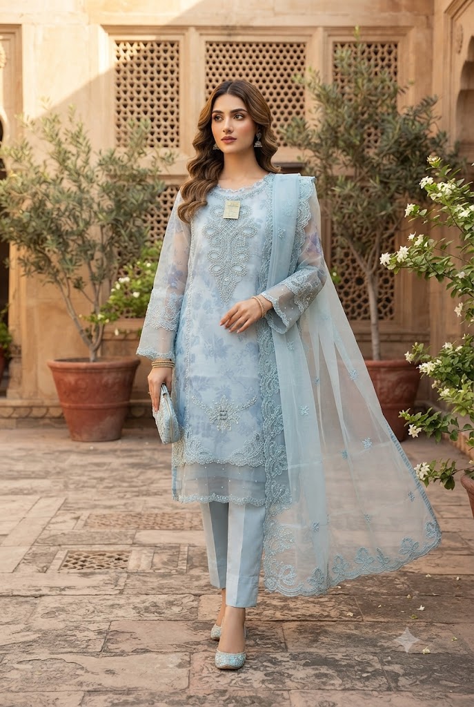 4Pc Chiffon Georgette Suit with Clutch | Ready to Wear