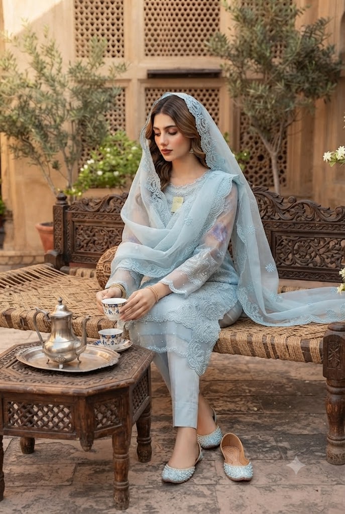 4Pc Chiffon Georgette Suit with Clutch | Ready to Wear - Image 2