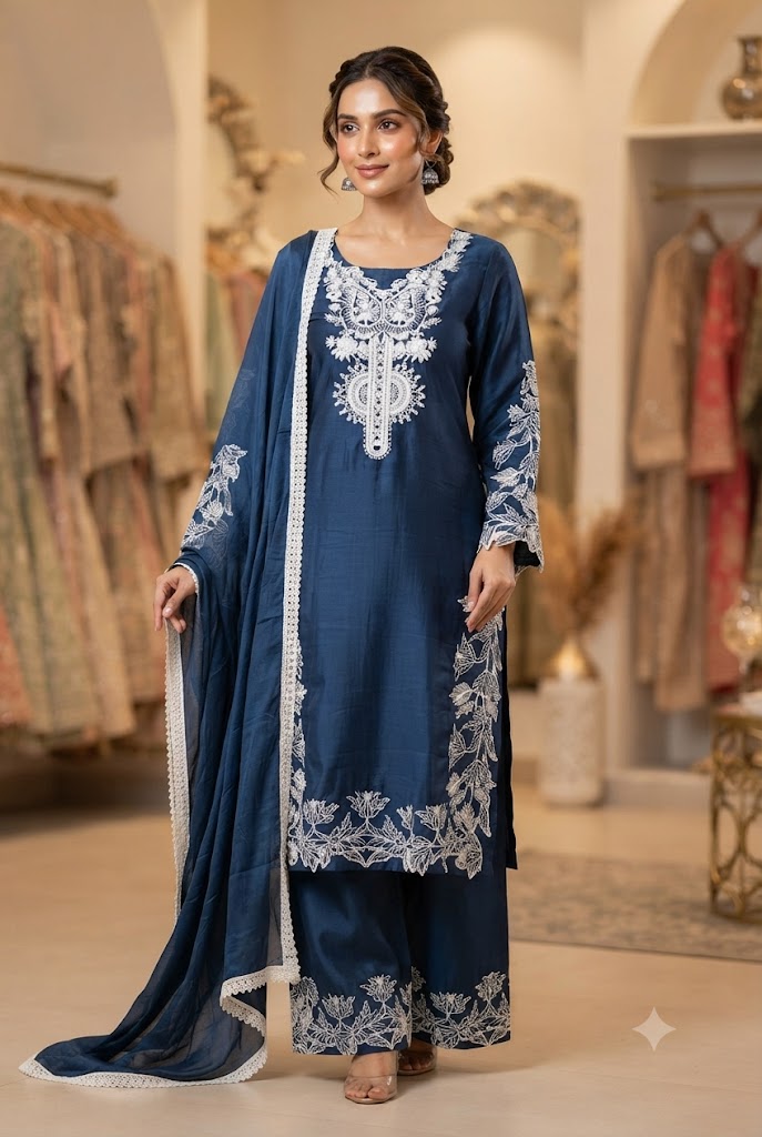 3Pc Chiffon Georgette Suit Ready to Wear | Plazzo