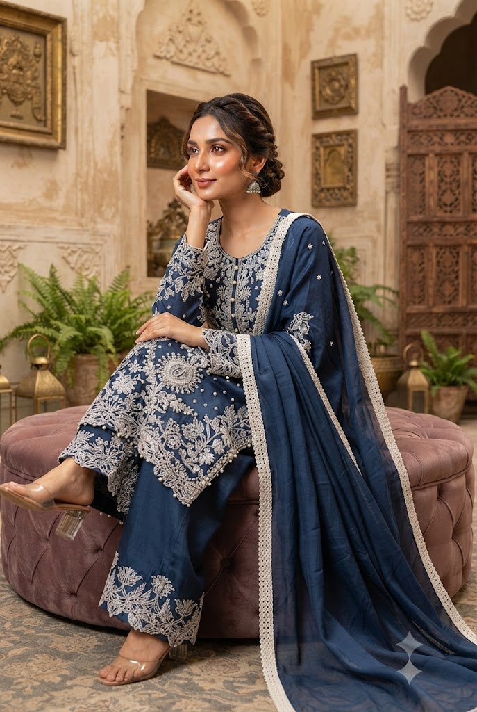 3Pc Chiffon Georgette Suit Ready to Wear | Plazzo - Image 2