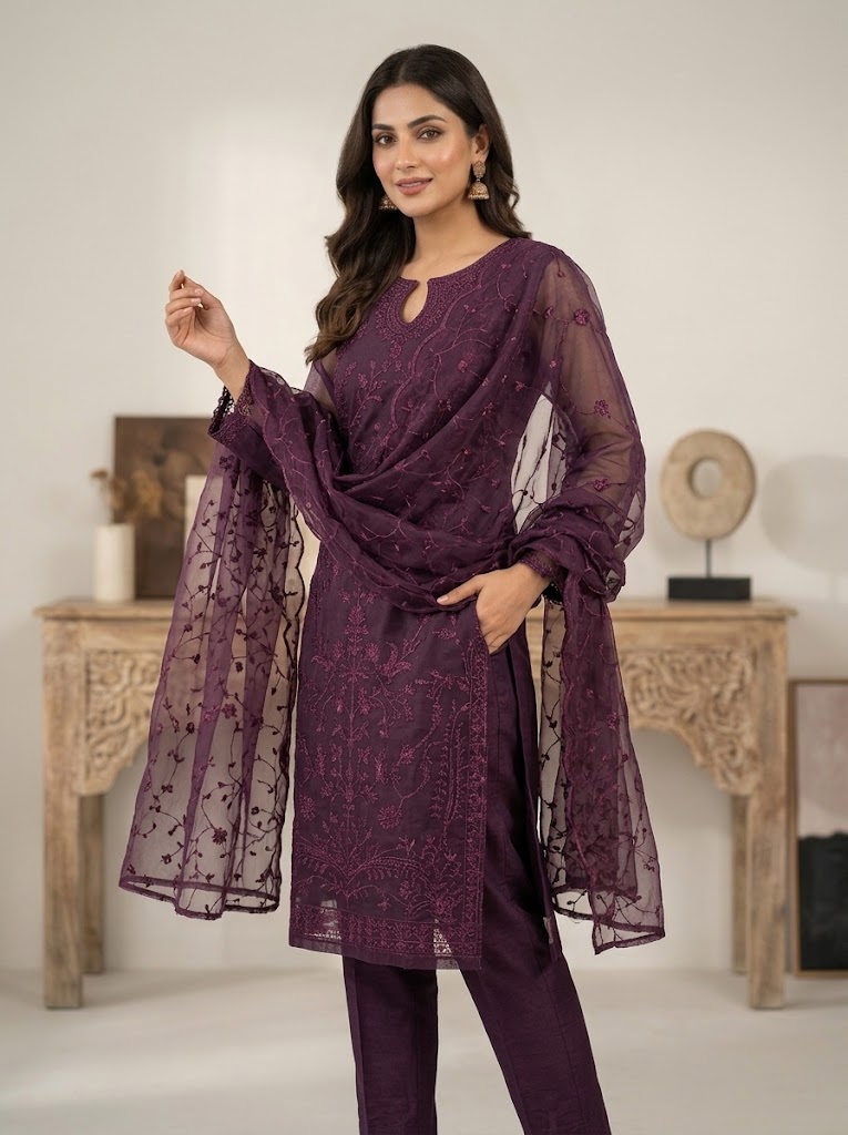 3Pc Chiffon Georgette Suit | Ready to Wear - Image 2