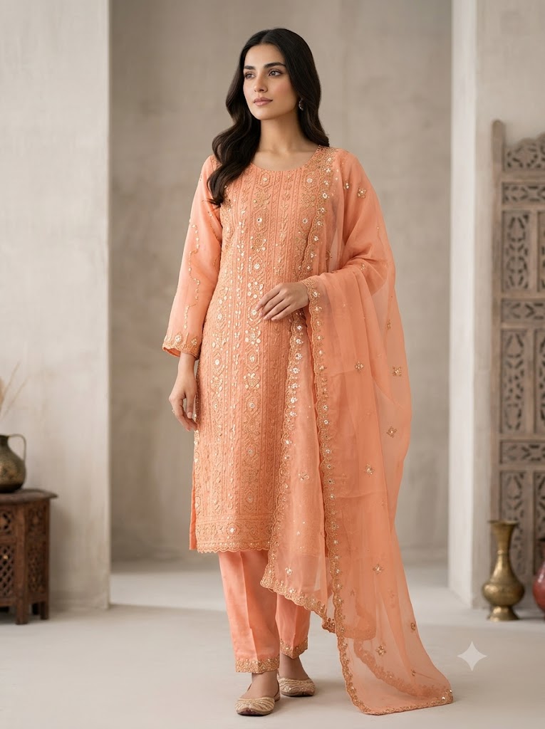 3Pc Chiffon Georgette Suit | Ready to Wear