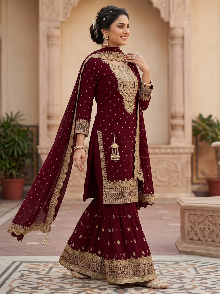 3Pc Bridal Chiffon Georgette Suit | Ready to Wear - Image 2