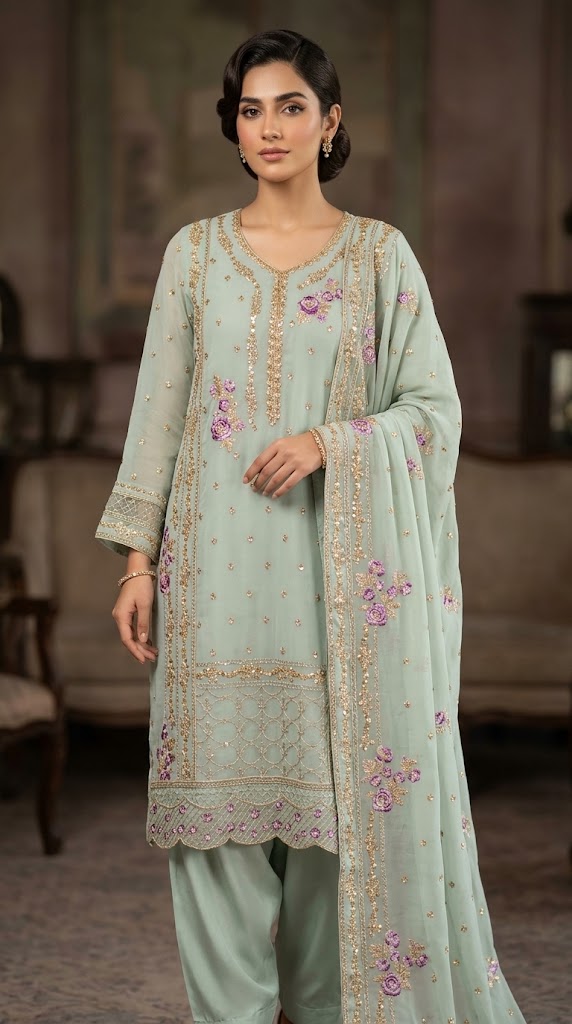 3Pc Chiffon Georgette Suit | Ready to Wear