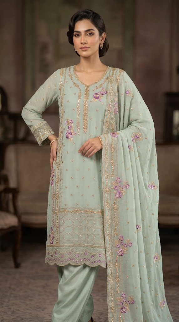 3Pc Chiffon Georgette Suit | Ready to Wear - Image 2