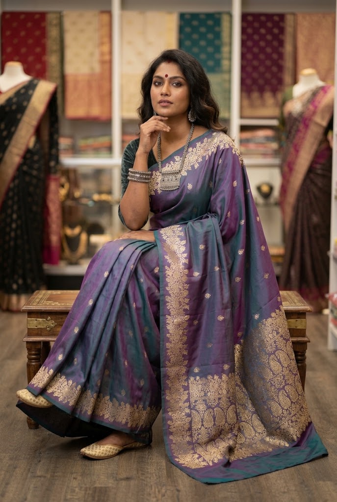 Dual Tone Soft Silk Saree | Ready to Wear - Image 2